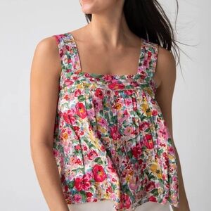 New NATURAL LIFE Kate Pleated Tank Top - Bright Pink Floral size small